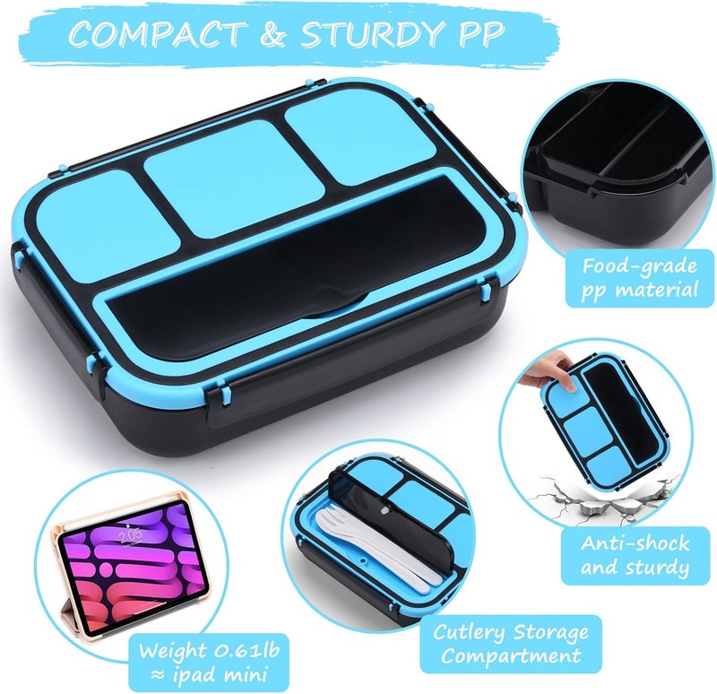 QQKO Bento Box for Kids Adults, School Toddler Lunch Box for Boys Girls, Lunch Box Containers with 4 Compartments, Sauce Container, Utensils, Food Picks and Muffin Cups for School, Black Blue - Image 4